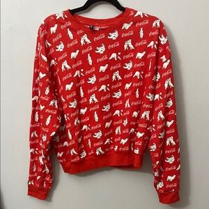 Coca Cola Red and White Crew Neck Sweater with Musical Notes